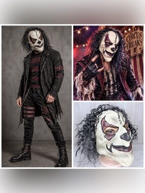 Rocker clown Halloween costume mask adult size face painted with hair